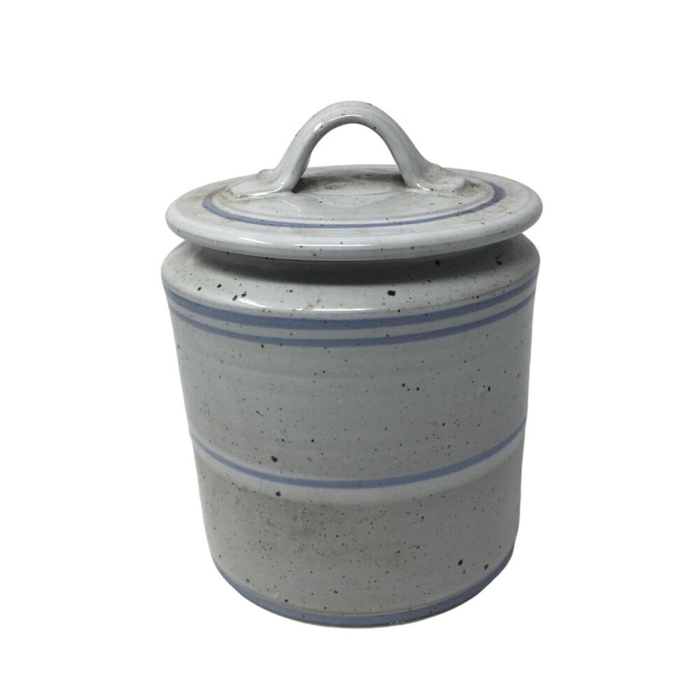 Vintage Gray with Blue Stripes Ceramic Lidded Jar/Container
